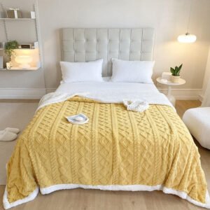 Woven Design Super Plush Lamb Fleece Blanket Sherpa - Back Double Blanket for Bedding Winter
